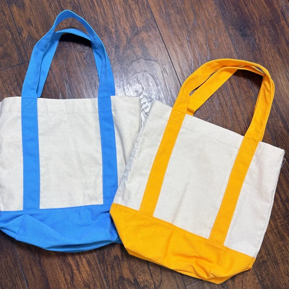The Vitamin Shoppe Tote Bag Blue Yellow Canvas Logo Set of 2